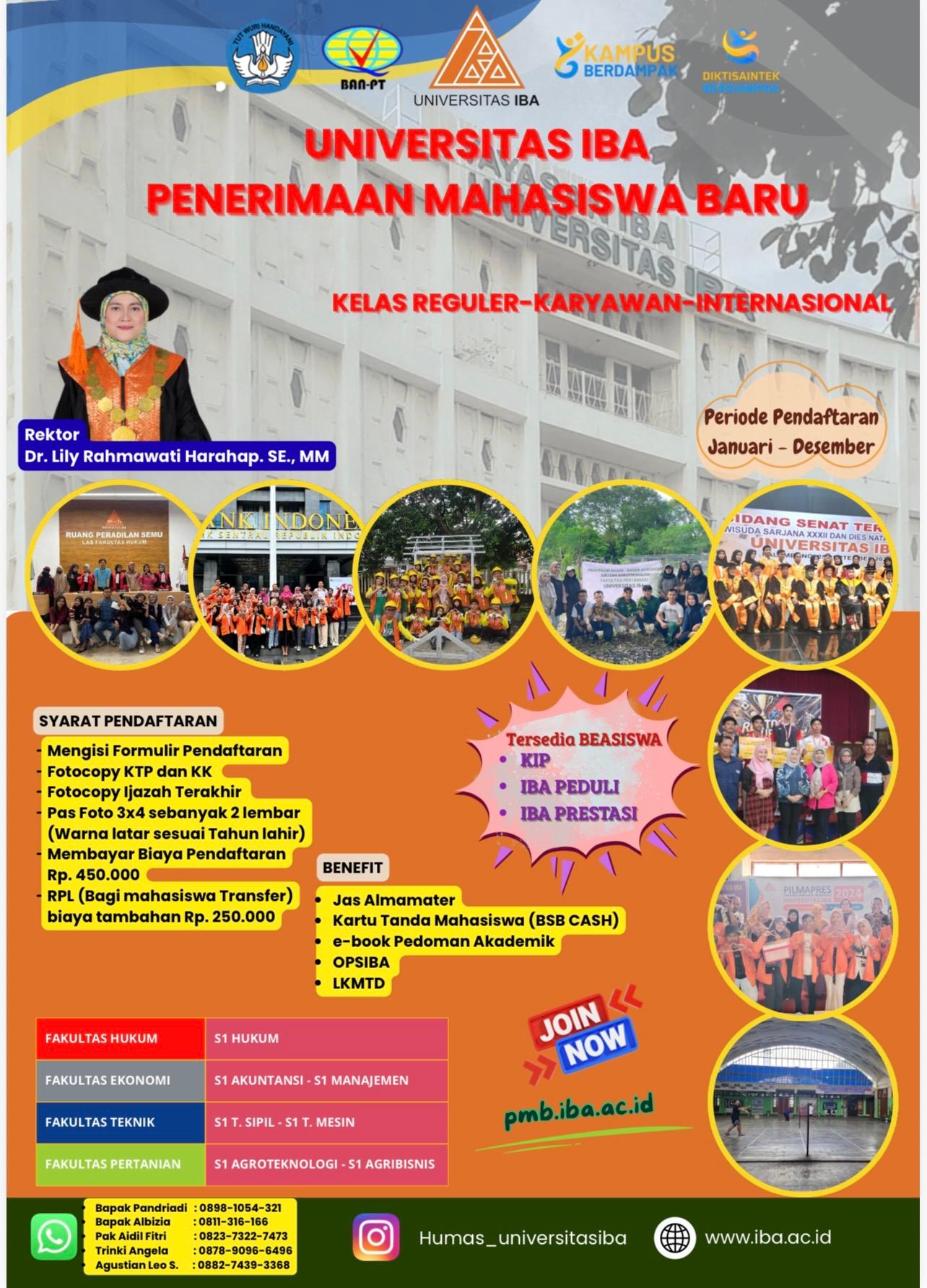 Penerimaan Mahasiswa Baru Universitas IBA 2026 Telah Dibuka